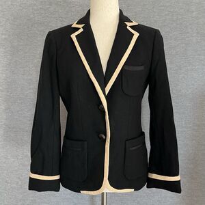 J Crew Y2K Wool Blazer Size 4 Black Beige Contrast Preppy Academia Office Career